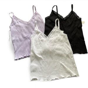 Women's Lace Trim Cami Top - Black, White, and Lavender